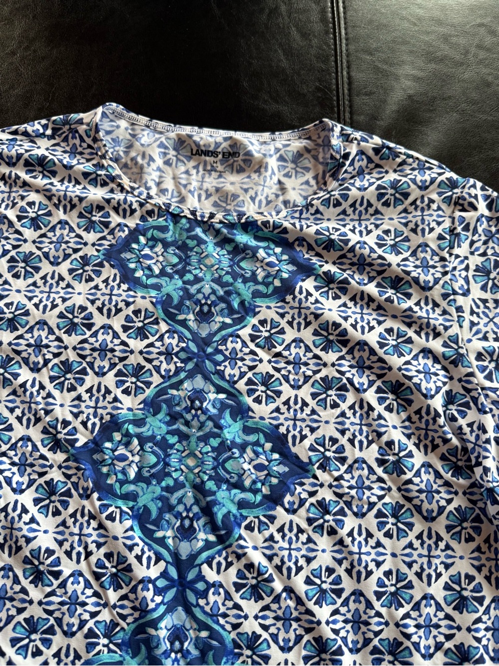 Lands' End Blue and White Printed Sun and Swimming Long-Sleeve Tee